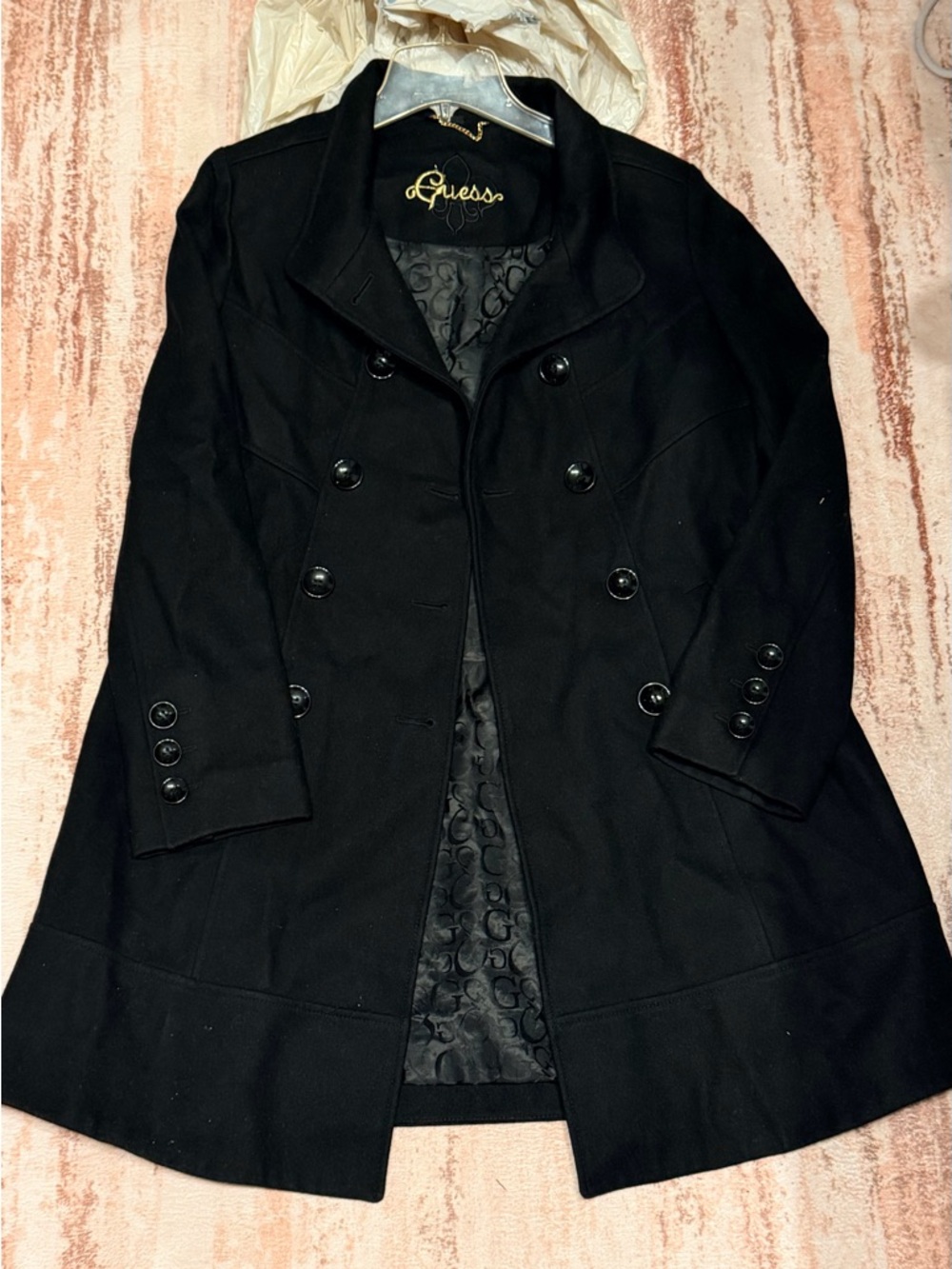 Guess Black Double-Breasted Pea Coat